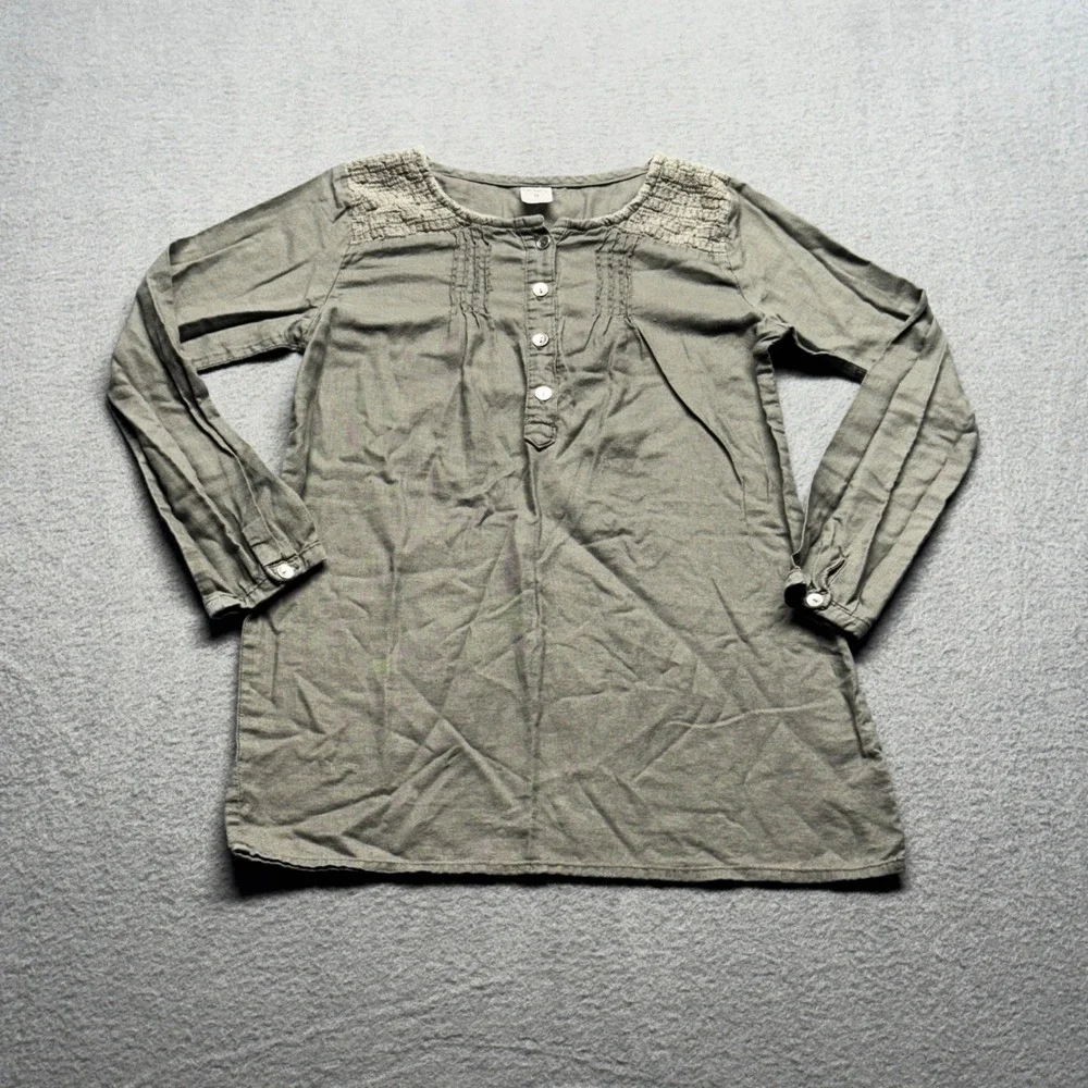 Carter's Girls Tunic Top Size 8 Olive Green Crochet Pintuck Long Sleeve Blouse
